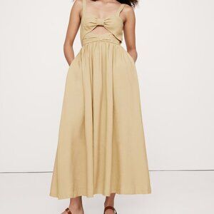 Banana Republic Dupioni Bow-Front Maxi Dress Size 4 NWT Cutout Mustard Yellow